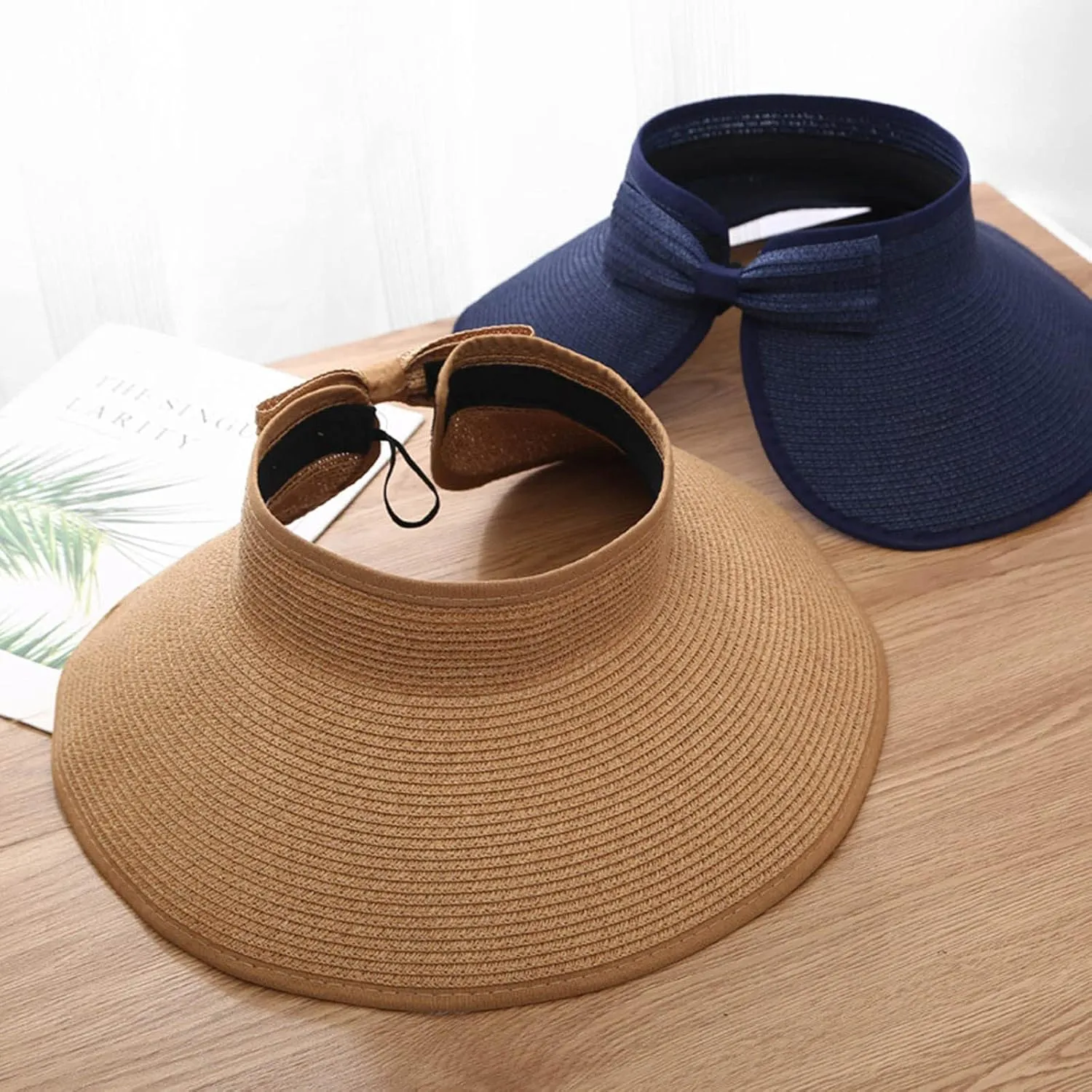 Sun Hats Ponytail Wide Brim Summer Visor for Womens Beach Hat Packable UPF Travel