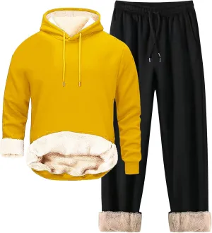 SUWBMHWE Mens Sweatsuit Sherpa Lined 2 Piece Sweatshirts Set Pullovers Fleece Sweatpants Winter Thermal Athletic Tracksuits