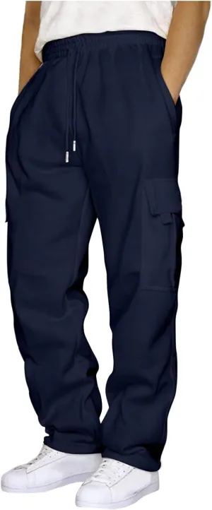 Sweatpants for Men Pants Track Cuff Lace up Spliced Solid Color Workout Pants Fleece Active Tech Joggers