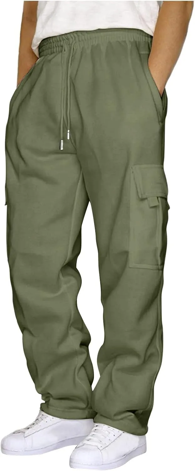 Sweatpants for Men Pants Track Cuff Lace up Spliced Solid Color Workout Pants Fleece Active Tech Joggers