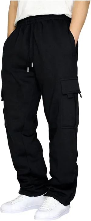 Sweatpants for Men Pants Track Cuff Lace up Spliced Solid Color Workout Pants Fleece Active Tech Joggers
