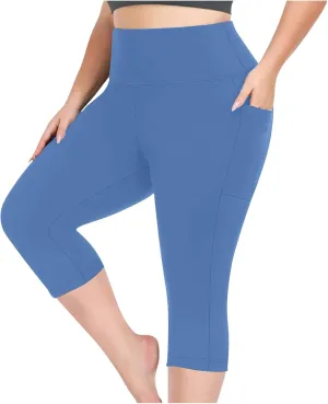 TANGNADE Women Yoga Capri Pants Plus Size Leggings Stretchy High Waist Workout Trouser Workout Pants with Pockets