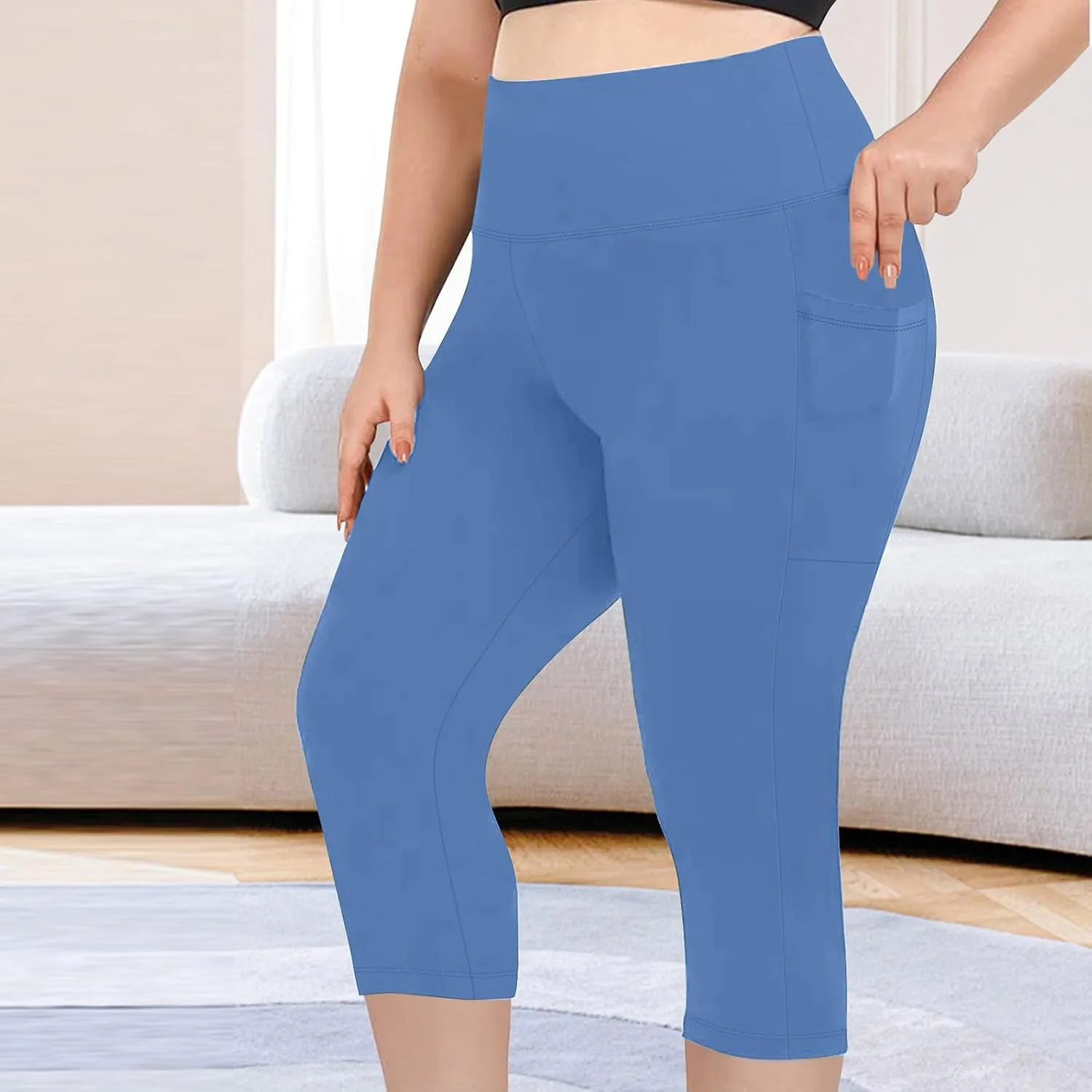 TANGNADE Women Yoga Capri Pants Plus Size Leggings Stretchy High Waist Workout Trouser Workout Pants with Pockets