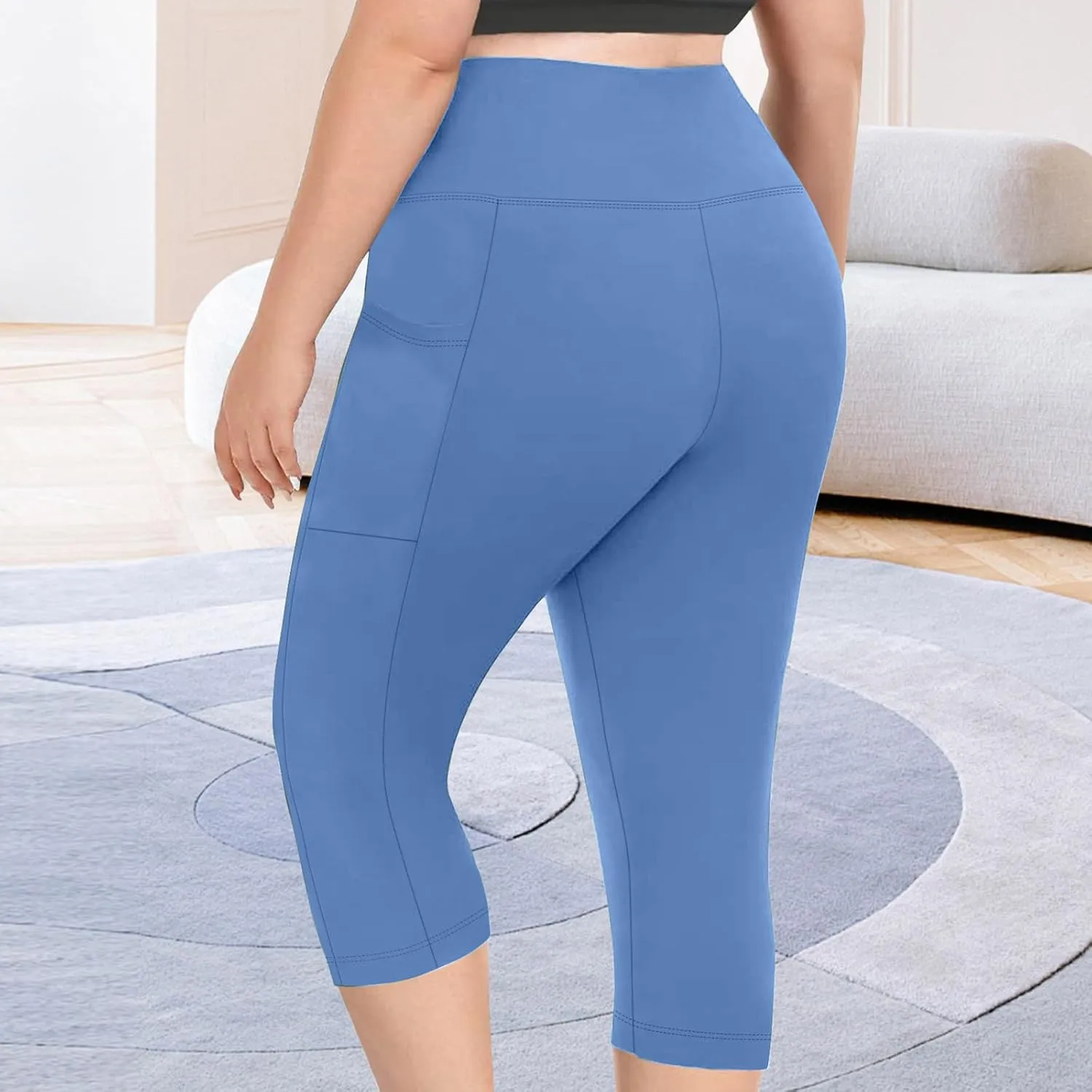 TANGNADE Women Yoga Capri Pants Plus Size Leggings Stretchy High Waist Workout Trouser Workout Pants with Pockets