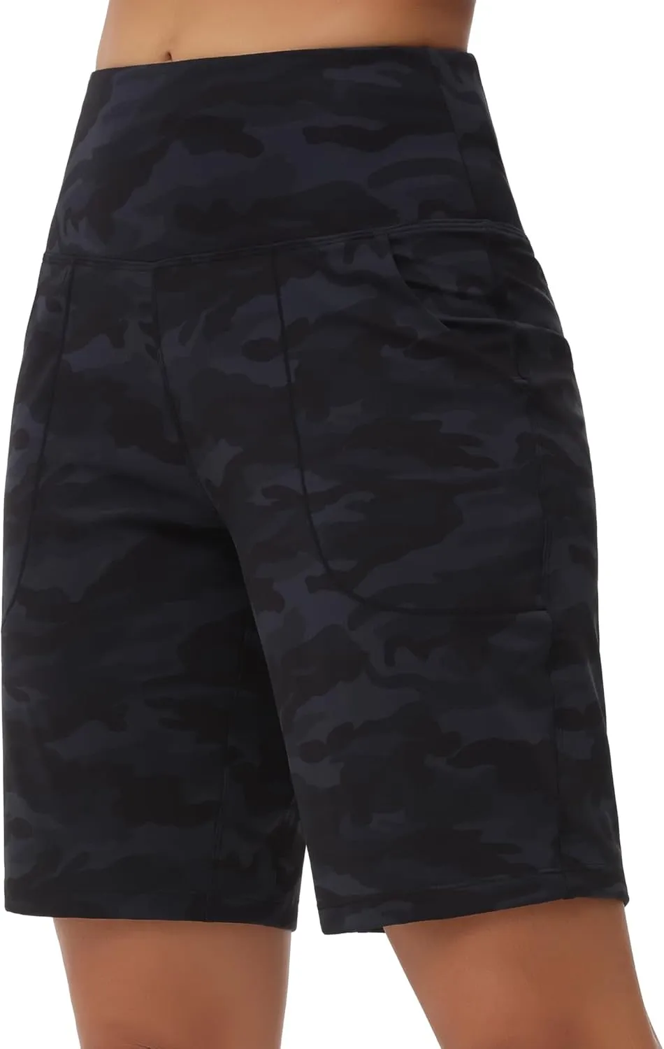 THE GYM PEOPLE Women's High Waisted Bermuda Workout Shorts Long Hiking Running Shorts with Zipper Pockets