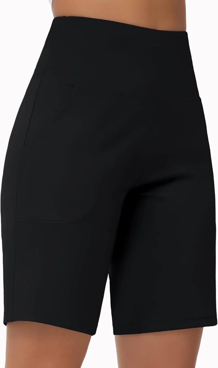 THE GYM PEOPLE Women's High Waisted Bermuda Workout Shorts Long Hiking Running Shorts with Zipper Pockets