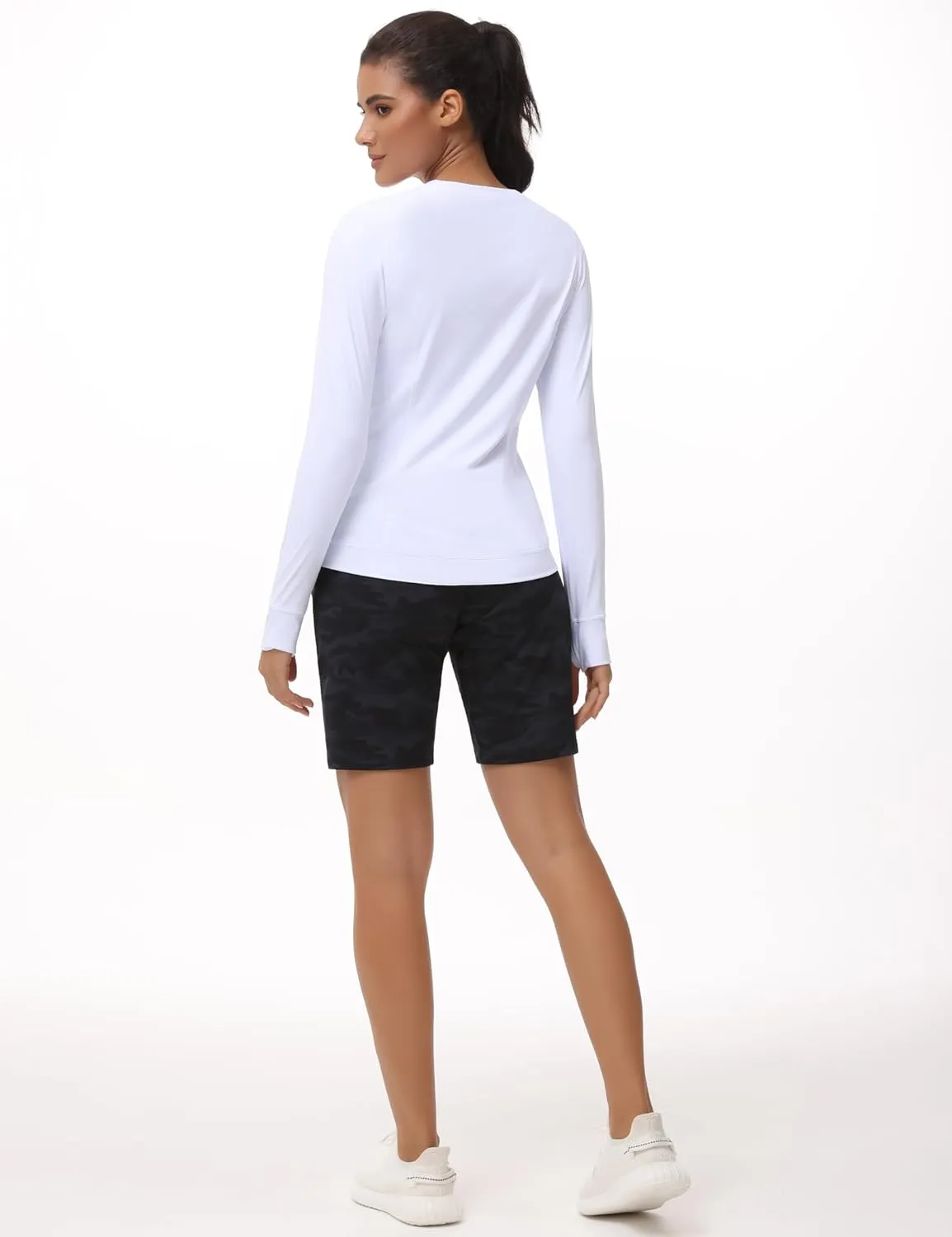 THE GYM PEOPLE Women's High Waisted Bermuda Workout Shorts Long Hiking Running Shorts with Zipper Pockets