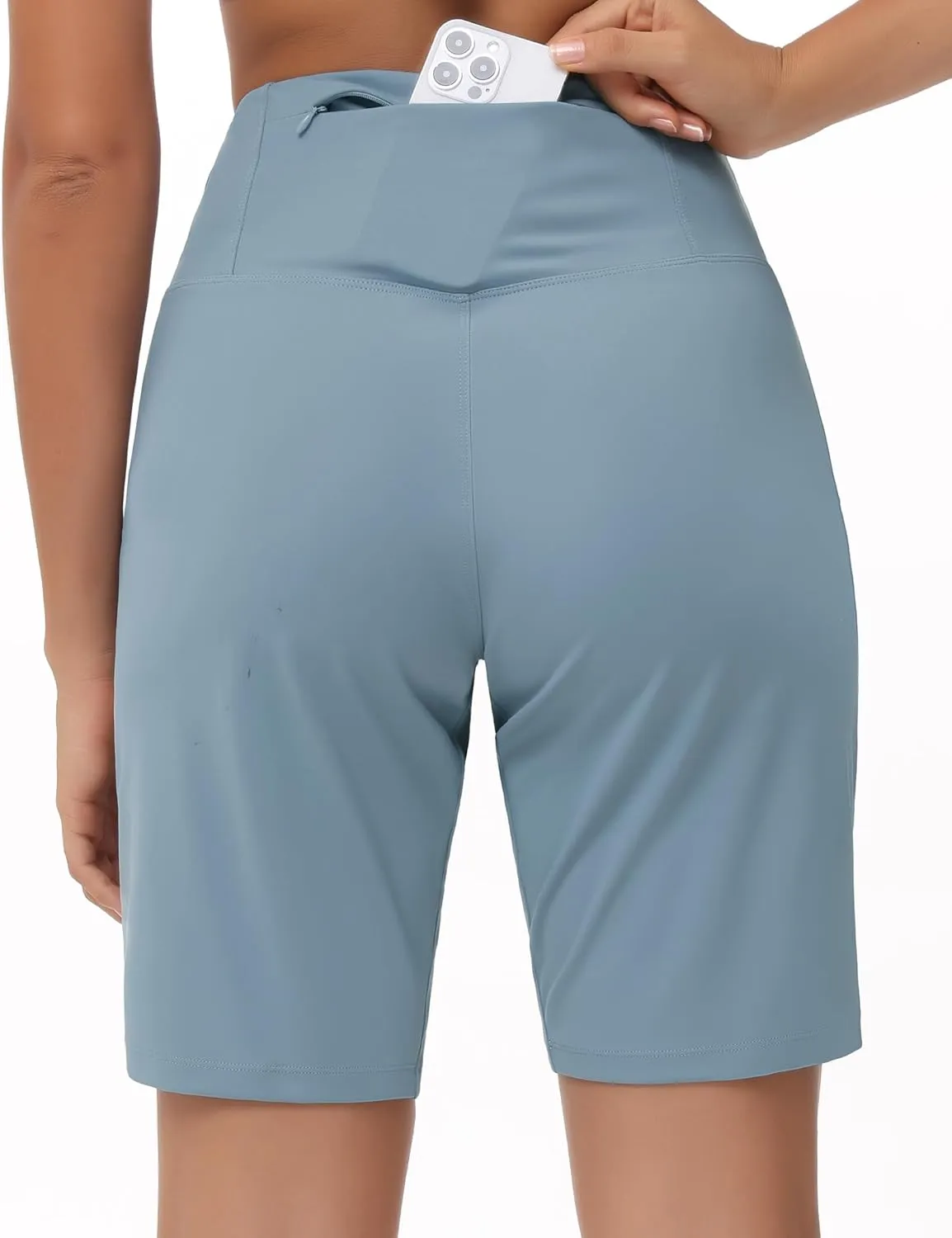 THE GYM PEOPLE Women's High Waisted Bermuda Workout Shorts Long Hiking Running Shorts with Zipper Pockets