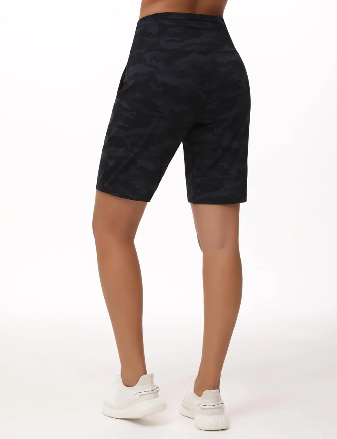 THE GYM PEOPLE Women's High Waisted Bermuda Workout Shorts Long Hiking Running Shorts with Zipper Pockets