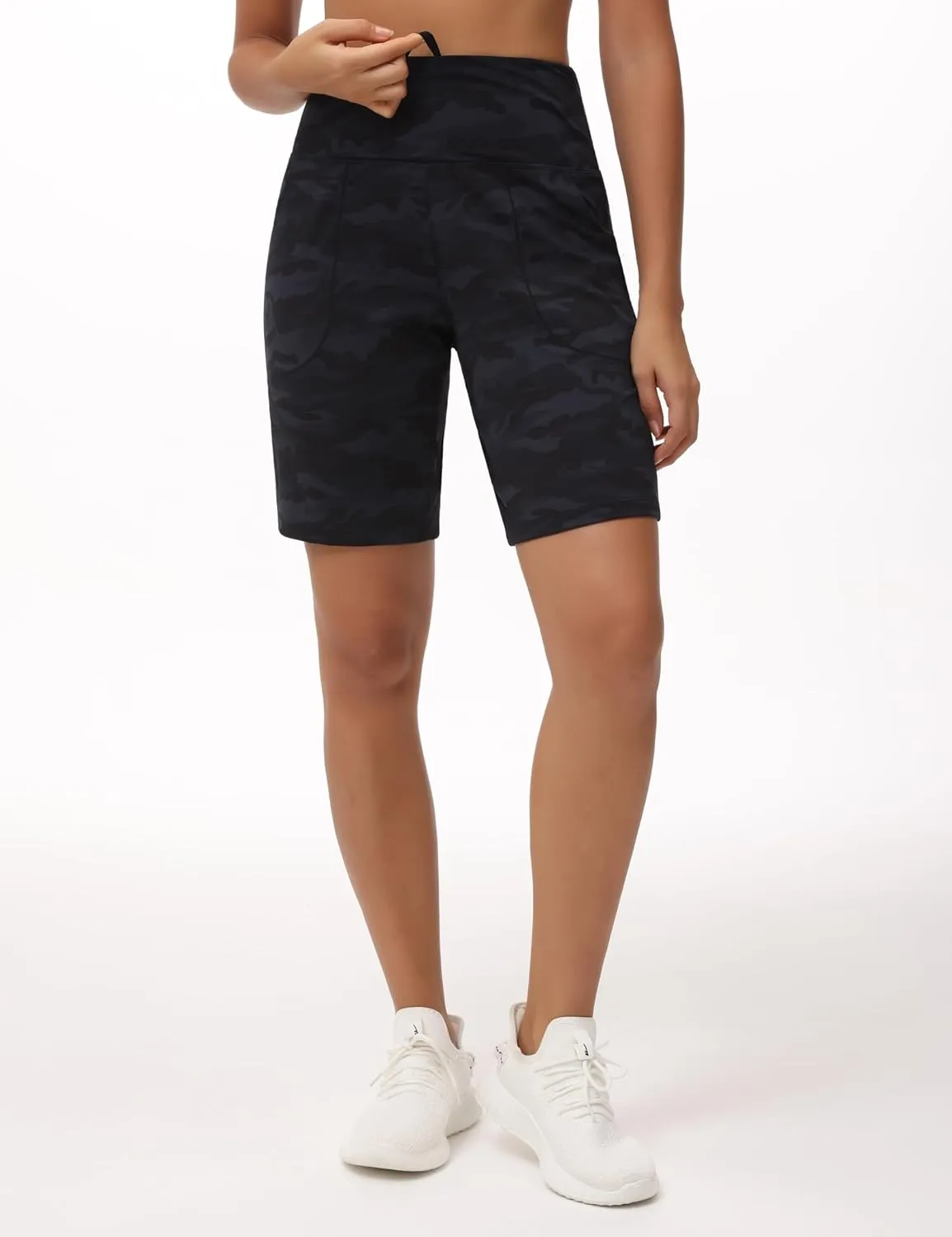THE GYM PEOPLE Women's High Waisted Bermuda Workout Shorts Long Hiking Running Shorts with Zipper Pockets