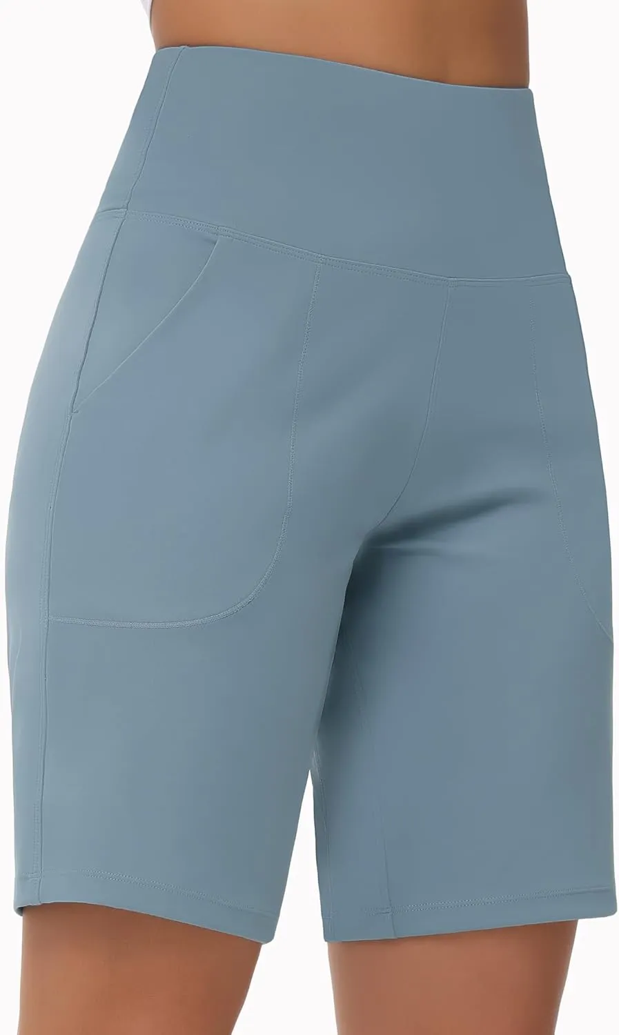 THE GYM PEOPLE Women's High Waisted Bermuda Workout Shorts Long Hiking Running Shorts with Zipper Pockets
