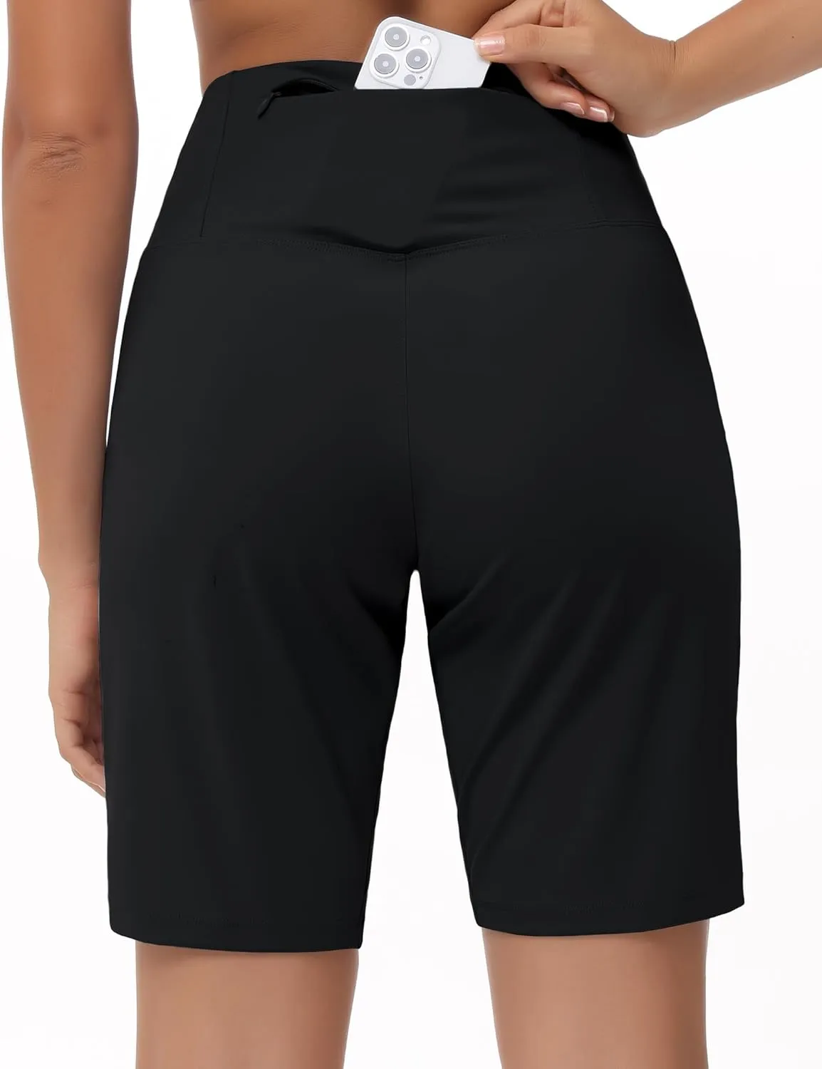 THE GYM PEOPLE Women's High Waisted Bermuda Workout Shorts Long Hiking Running Shorts with Zipper Pockets