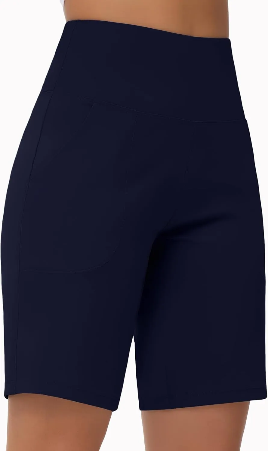 THE GYM PEOPLE Women's High Waisted Bermuda Workout Shorts Long Hiking Running Shorts with Zipper Pockets