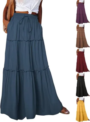 Tiered Maxi Skirts for Women Trendy Casual Elastic High Waisted Flowy Skirt Fall Fashion Ruffle Skirts