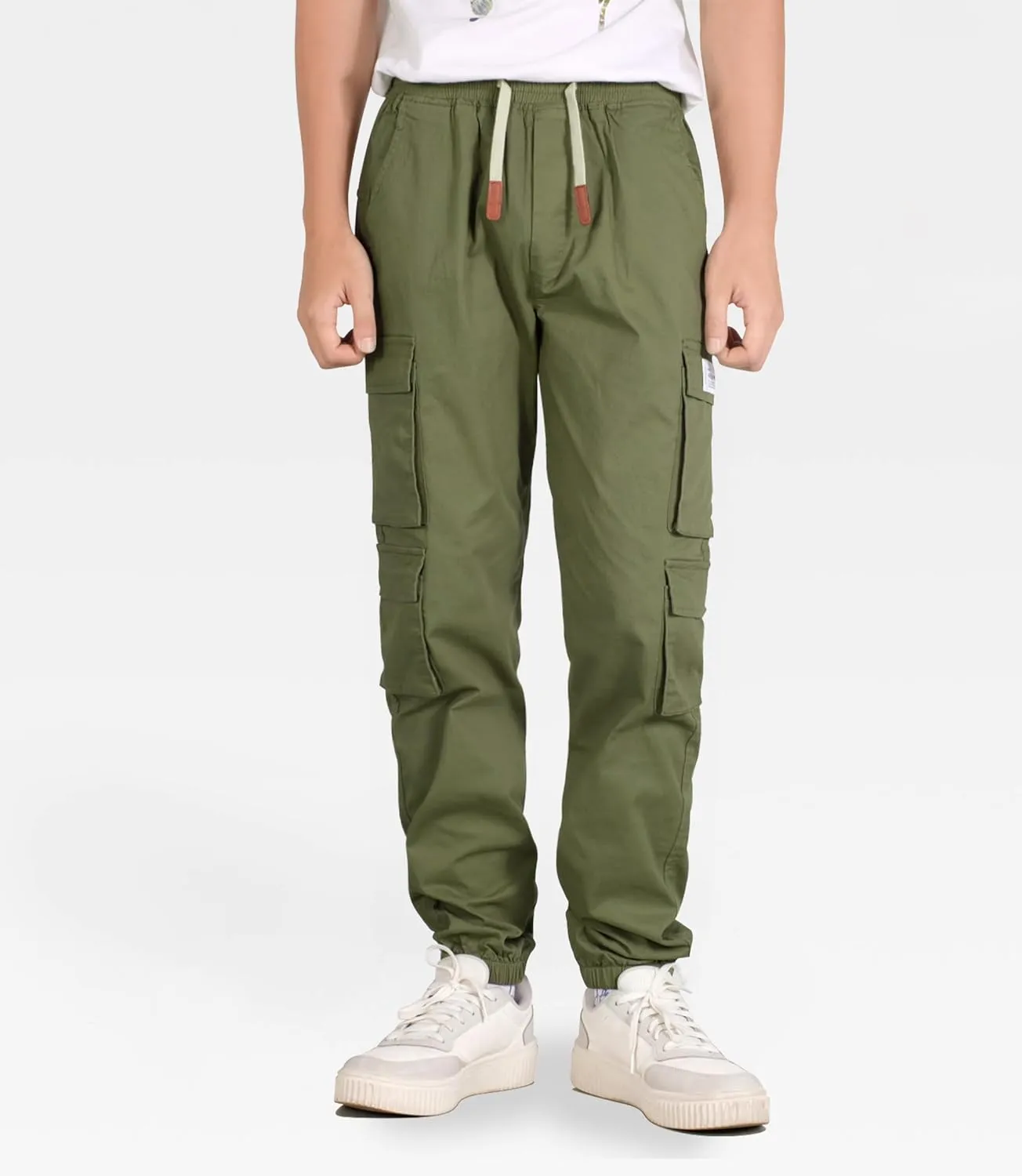 TLAENSON Boys Cargo Pants Cotton Casual Pants Drawstring Loose Jogging Bottoms Elastic Cuffed Cargo Joggers