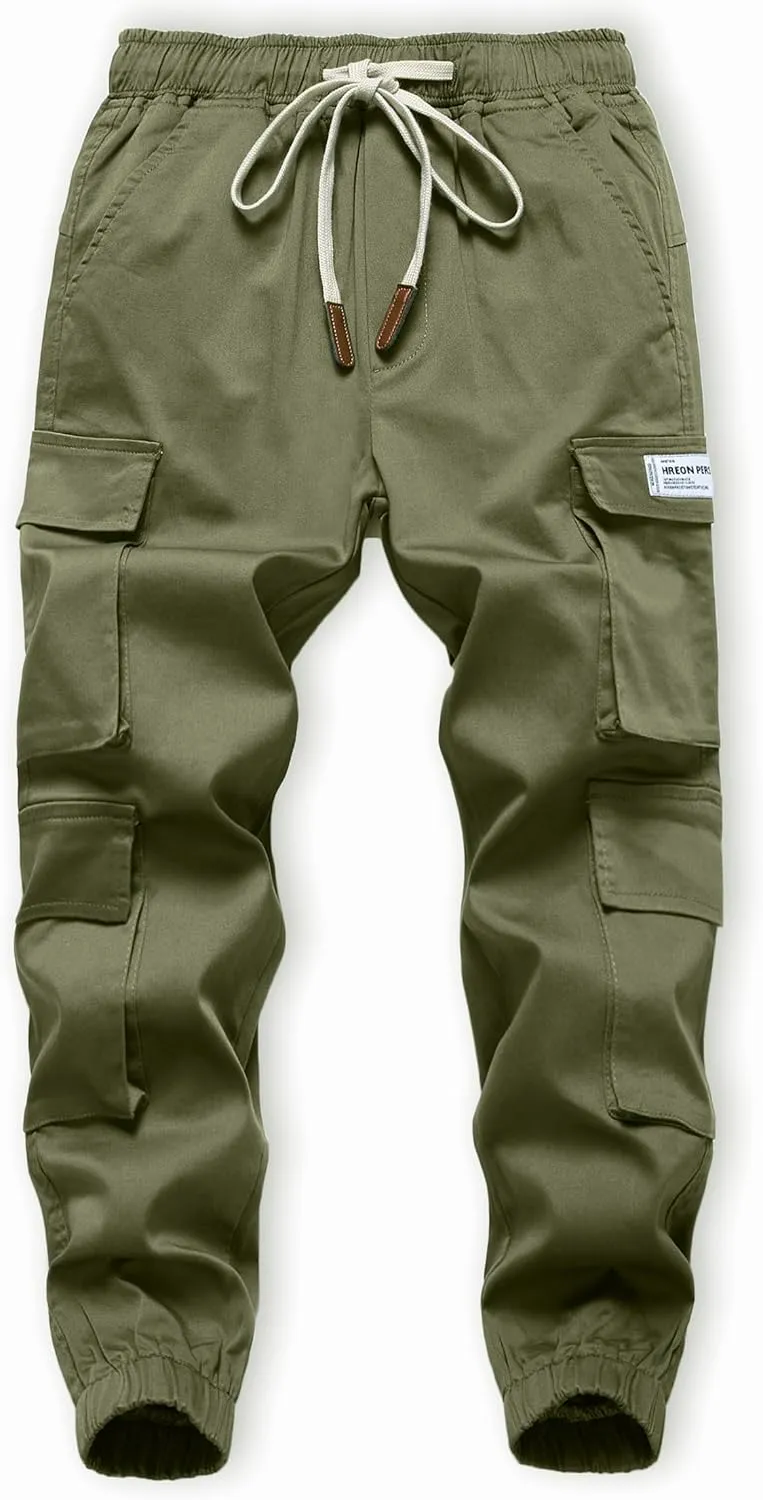 TLAENSON Boys Cargo Pants Cotton Casual Pants Drawstring Loose Jogging Bottoms Elastic Cuffed Cargo Joggers