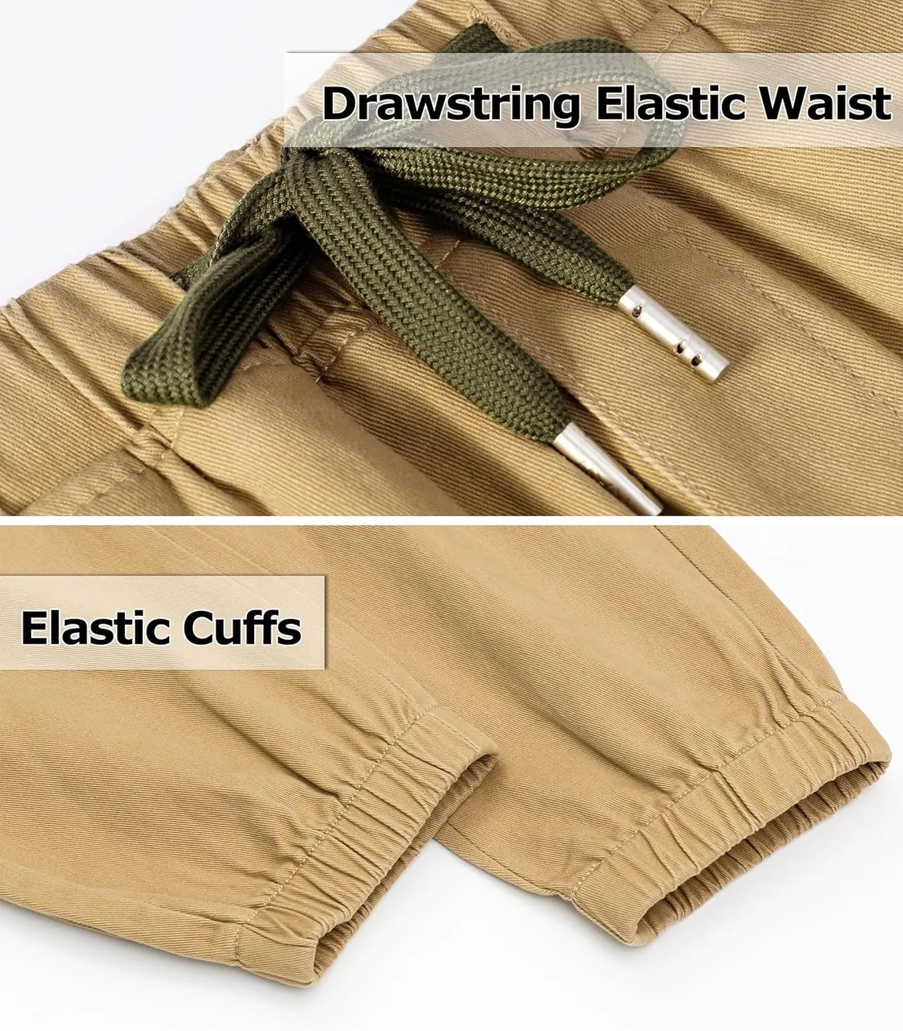 TLAENSON Boys Cargo Pants Cotton Casual Pants Drawstring Loose Jogging Bottoms Elastic Cuffed Cargo Joggers