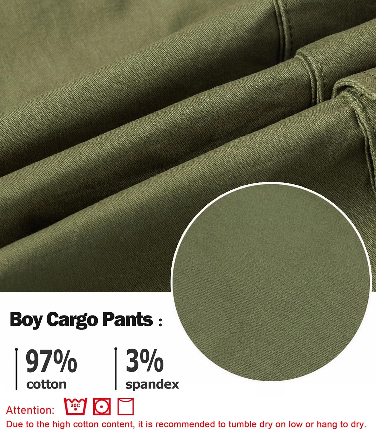 TLAENSON Boys Cargo Pants Cotton Casual Pants Drawstring Loose Jogging Bottoms Elastic Cuffed Cargo Joggers
