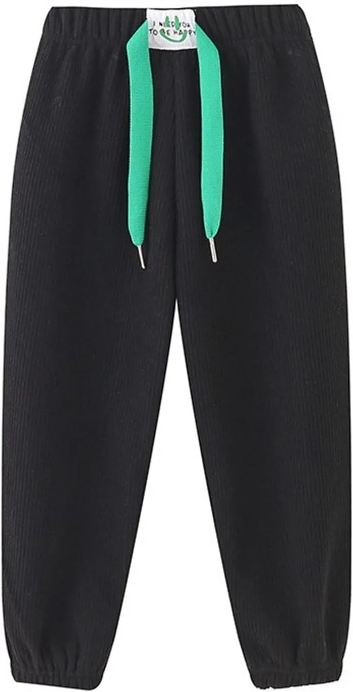 Toddler Ribbed Knit Joggers Sweatpants Kids Pull-On Active Athletic Pant with Drawstring Foot Dinding Bottoms