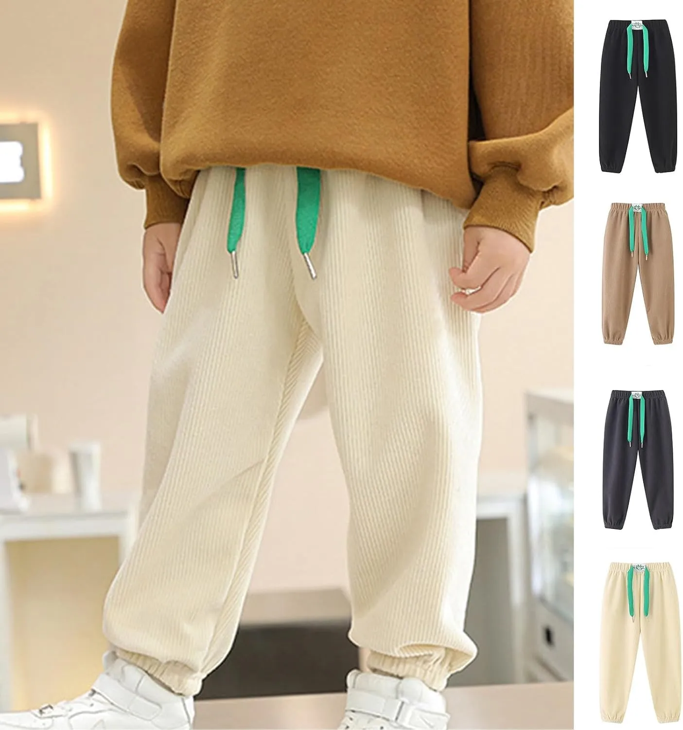 Toddler Ribbed Knit Joggers Sweatpants Kids Pull-On Active Athletic Pant with Drawstring Foot Dinding Bottoms