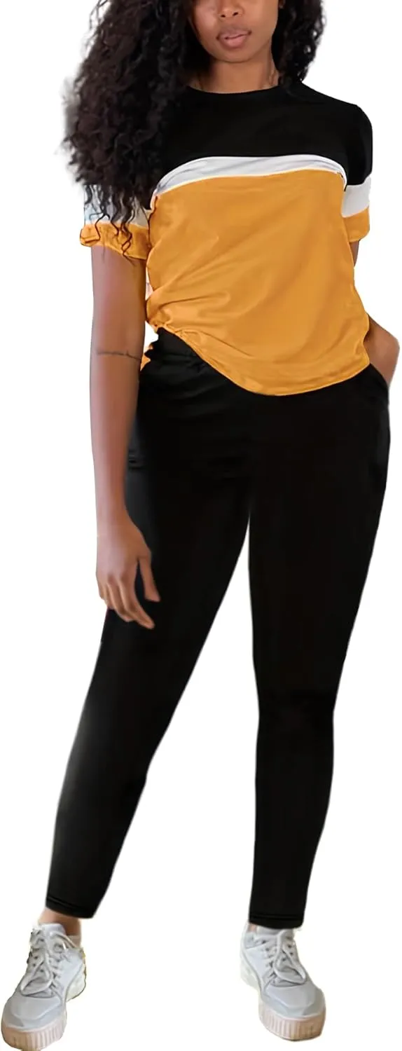 TOPONSKY Women Two Piece Outfits Short-Sleeve Long-Pant Sets With Pockets