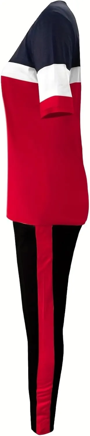 TOPONSKY Women Two Piece Outfits Short-Sleeve Long-Pant Sets With Pockets