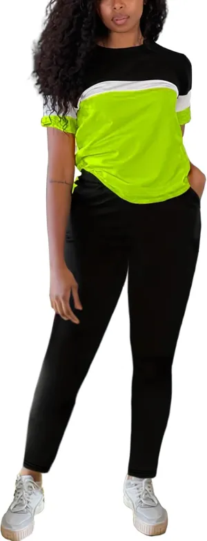 TOPONSKY Women Two Piece Outfits Short-Sleeve Long-Pant Sets With Pockets