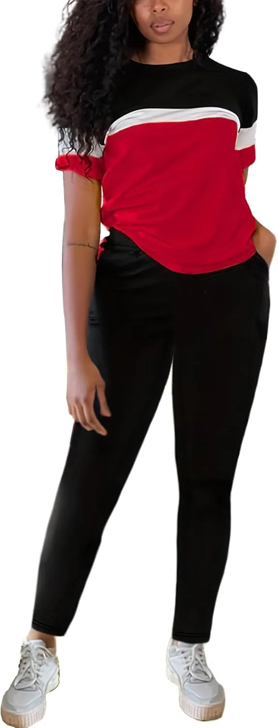TOPONSKY Women Two Piece Outfits Short-Sleeve Long-Pant Sets With Pockets