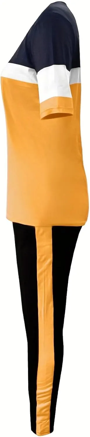 TOPONSKY Women Two Piece Outfits Short-Sleeve Long-Pant Sets With Pockets