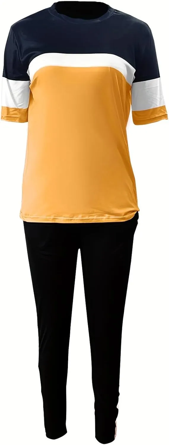 TOPONSKY Women Two Piece Outfits Short-Sleeve Long-Pant Sets With Pockets