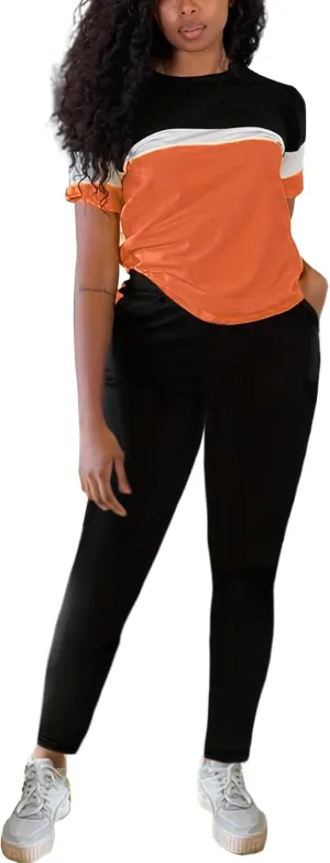 TOPONSKY Women Two Piece Outfits Short-Sleeve Long-Pant Sets With Pockets