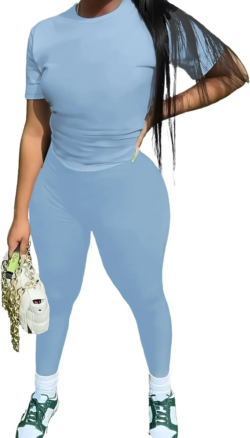 TOPONSKY Women Two Piece Workout Outfits Sports Long-Pants & Short-Top Sets