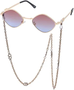 Trendy Fashion Women's Sunglasses with Chain Small Cat Eye Vintage Elegant UV400 Eyeglasses for Female Luxury Glasses