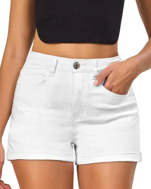 VIPONES Women Denim Shorts High Rise Trendy Stretch Frayed Summer Casual Jean Shorts