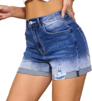 VIPONES Women Denim Shorts High Rise Trendy Stretch Frayed Summer Casual Jean Shorts