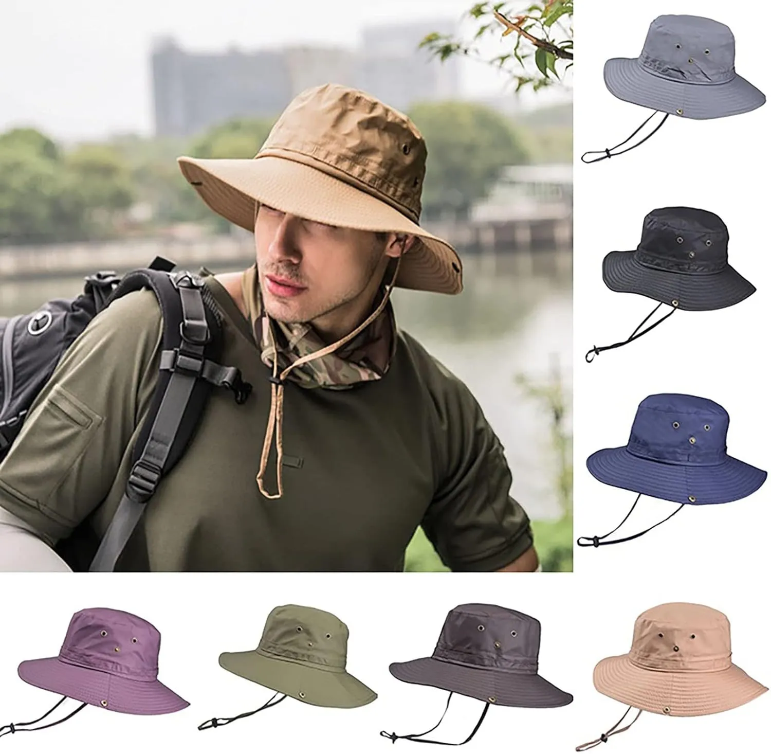Wide Brim Bucket Hat Upf50  Protective Travel Beach Sun Hat with Semi-Rigid Adjustable Foldable Brim