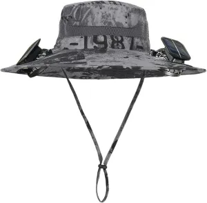 Wide Brim Solar Fan Outdoor Hat, UPF 50  Solar Power Fan Bucket Hats for Hiking Beach Fishing Camping Outdoor