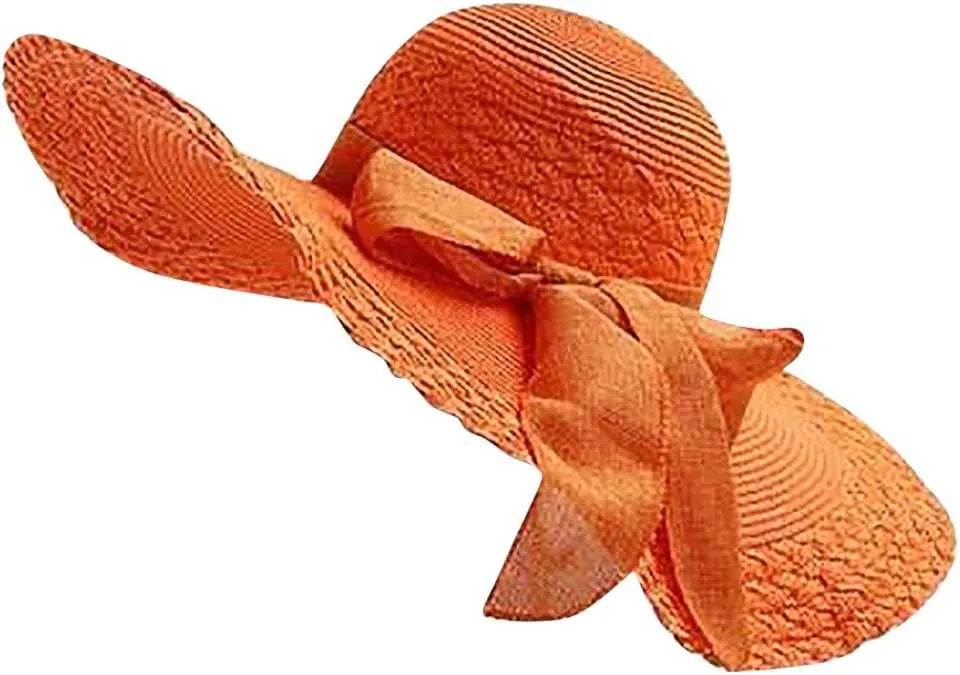 Wide Brim Sun Hats for Women Solid Summer Straw Bucket Hats with Bowknot Casual Beach Seaside Holiday Hats