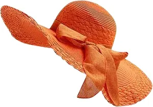 Wide Brim Sun Hats for Women Solid Summer Straw Bucket Hats with Bowknot Casual Beach Seaside Holiday Hats