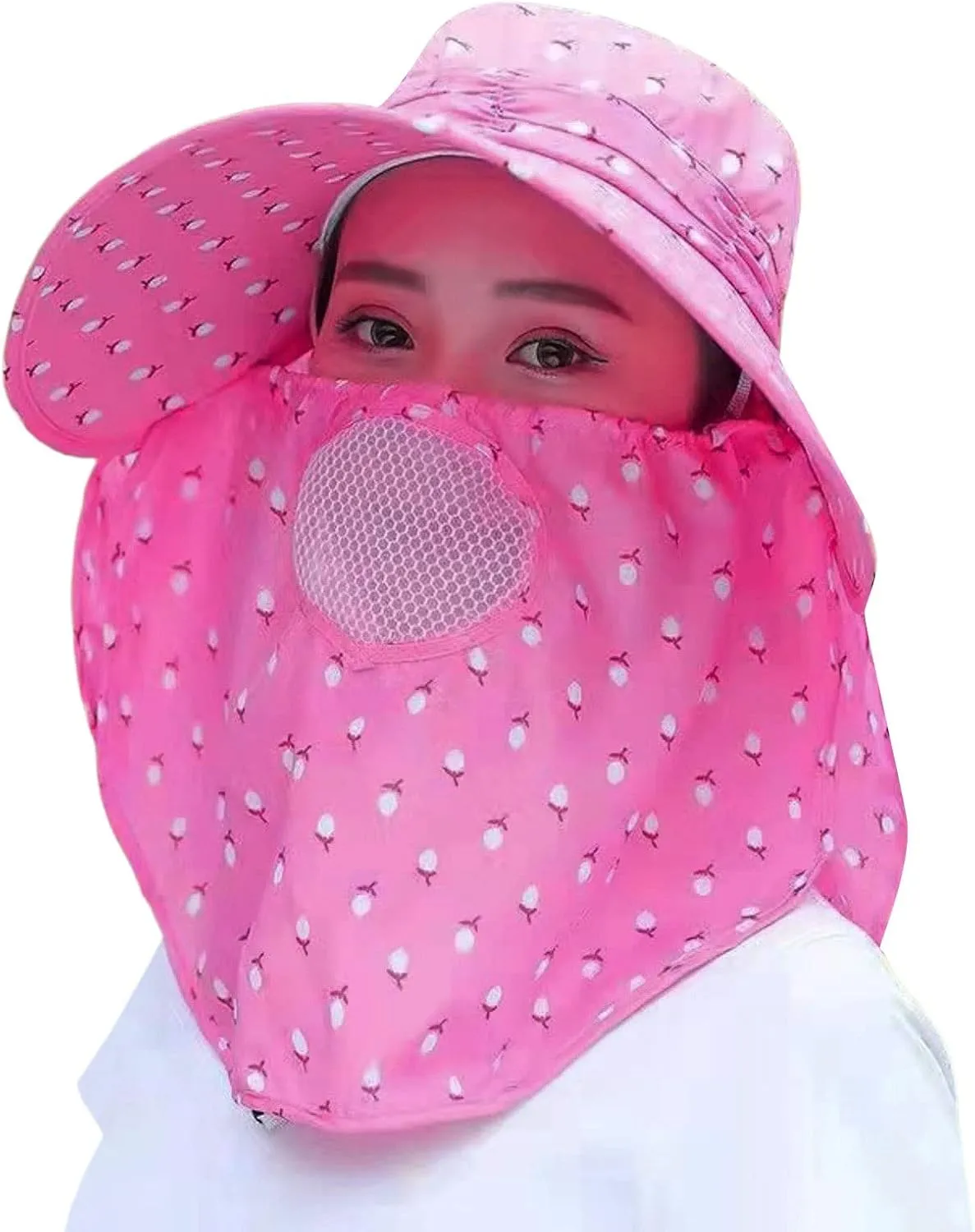 Women Adjustable Print Sun Hats Wide Brim Shawls Breathable Sunscreen Sun Hats Outdoor Riding Ponytail Visors Cap