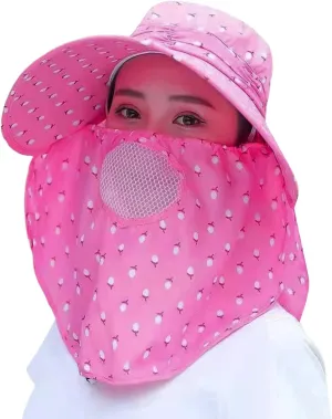 Women Adjustable Print Sun Hats Wide Brim Shawls Breathable Sunscreen Sun Hats Outdoor Riding Ponytail Visors Cap