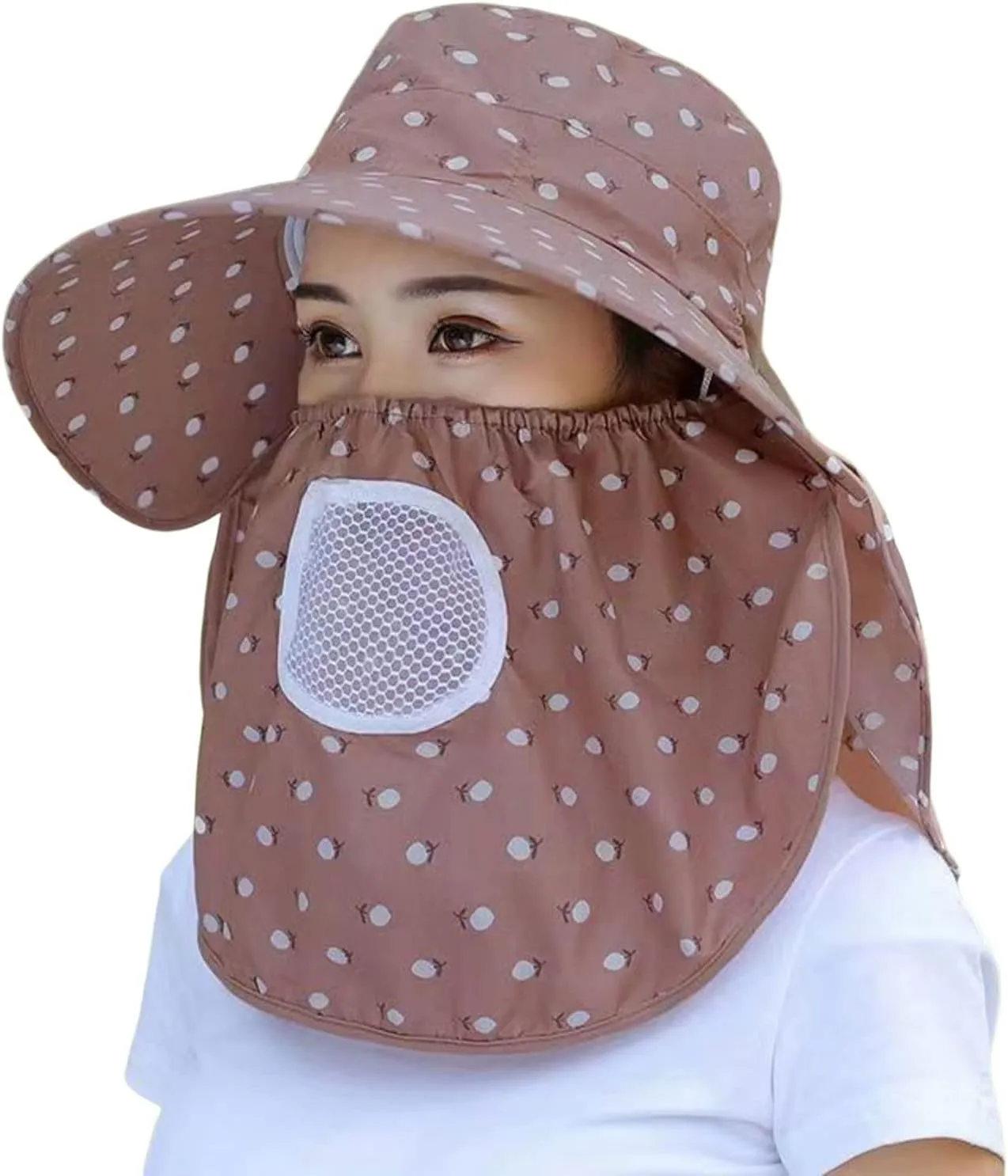 Women Adjustable Print Sun Hats Wide Brim Shawls Breathable Sunscreen Sun Hats Outdoor Riding Ponytail Visors Cap