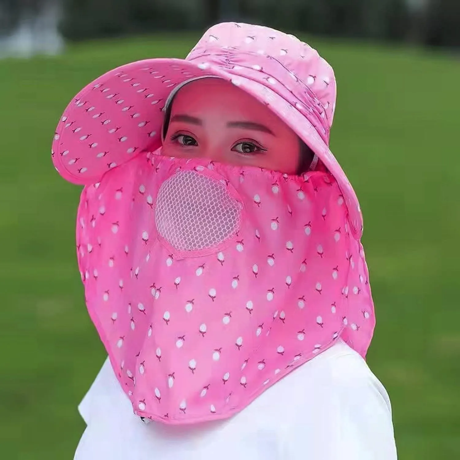 Women Adjustable Print Sun Hats Wide Brim Shawls Breathable Sunscreen Sun Hats Outdoor Riding Ponytail Visors Cap