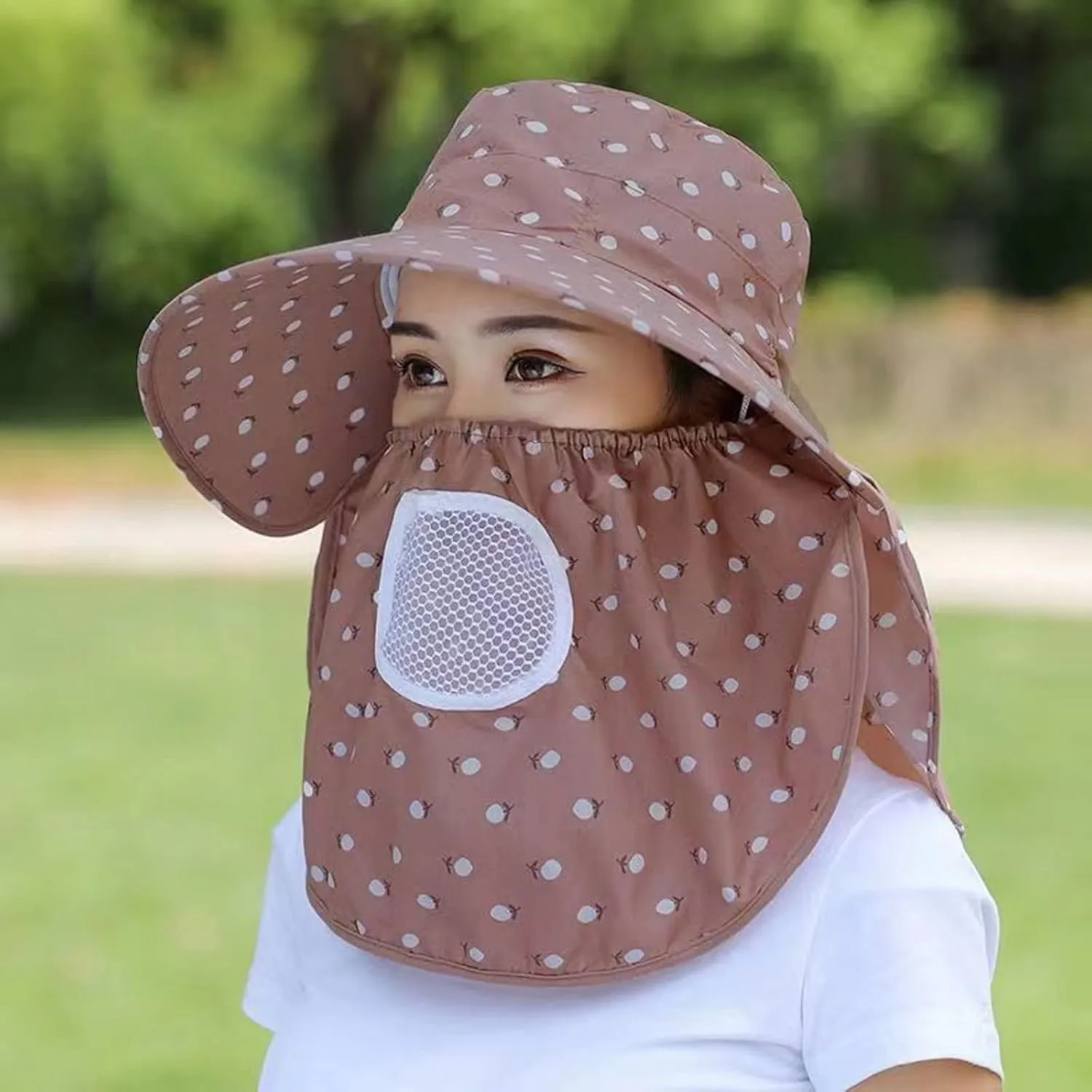 Women Adjustable Print Sun Hats Wide Brim Shawls Breathable Sunscreen Sun Hats Outdoor Riding Ponytail Visors Cap