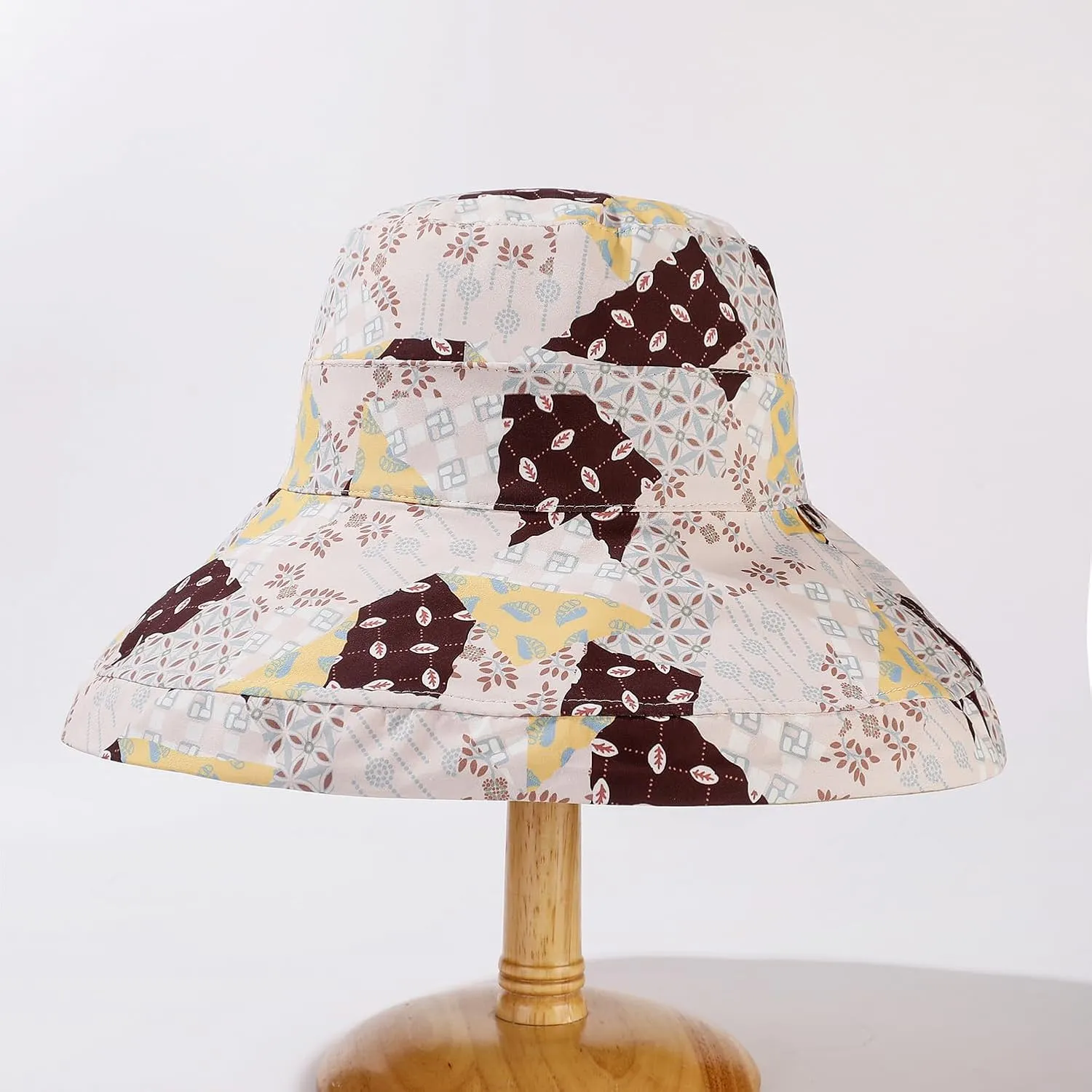 Women Bohemian Reversible Floral Cotton Sun Hat Wide Brim Outdoor Bucket Hats UV Protection