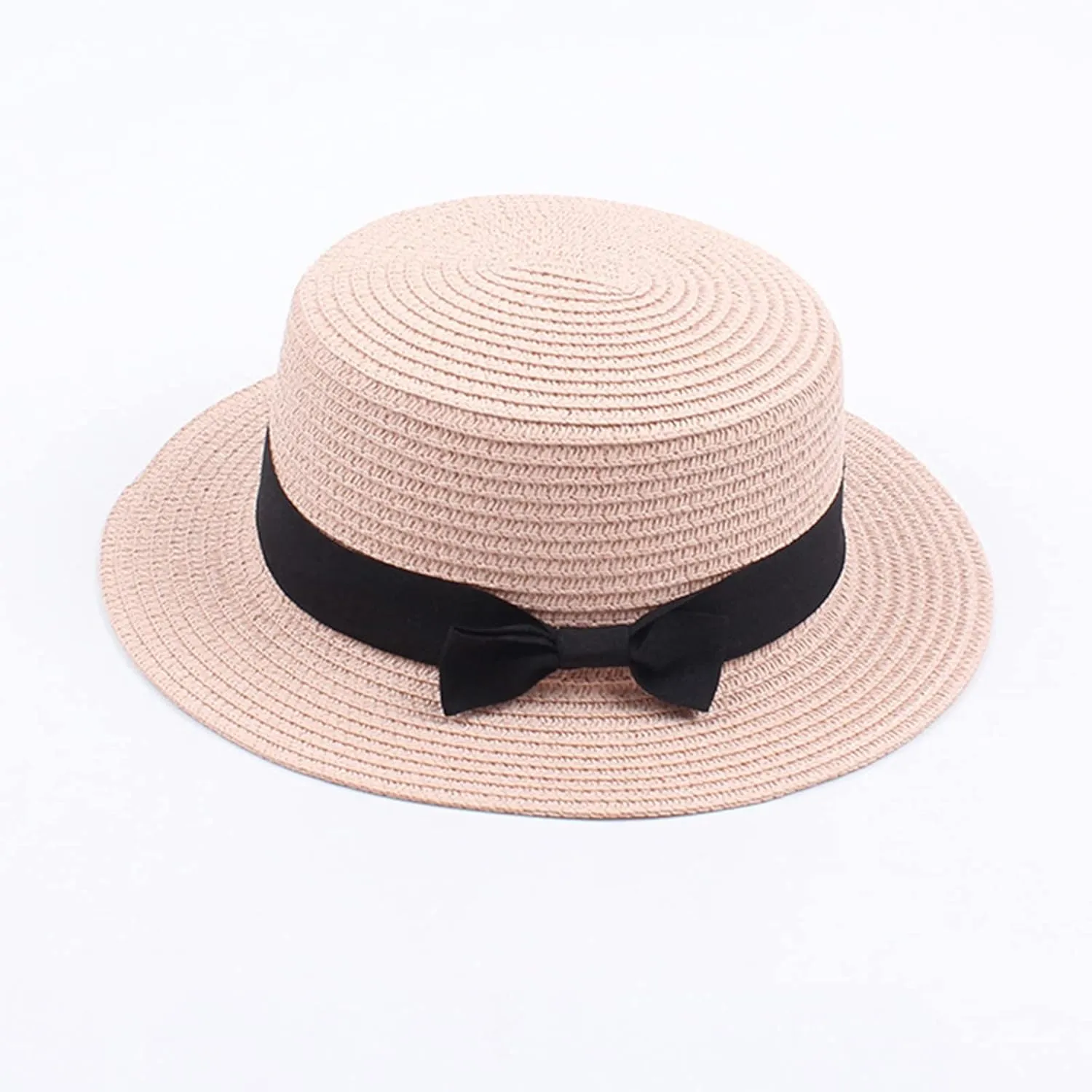 Women Fedora Straw Sun Hat Summer Short Brim Flat Top Pork-Pie Cap for Outdoor Sun Protection