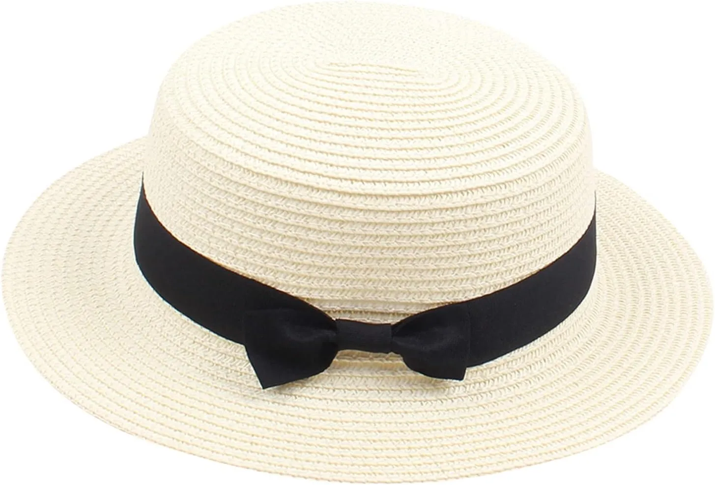 Women Fedora Straw Sun Hat Summer Short Brim Flat Top Pork-Pie Cap for Outdoor Sun Protection
