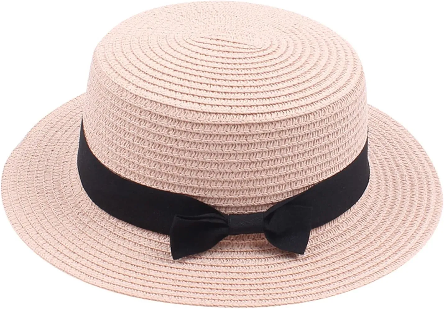 Women Fedora Straw Sun Hat Summer Short Brim Flat Top Pork-Pie Cap for Outdoor Sun Protection