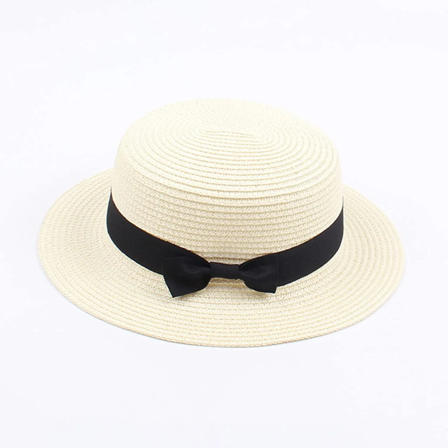 Women Fedora Straw Sun Hat Summer Short Brim Flat Top Pork-Pie Cap for Outdoor Sun Protection