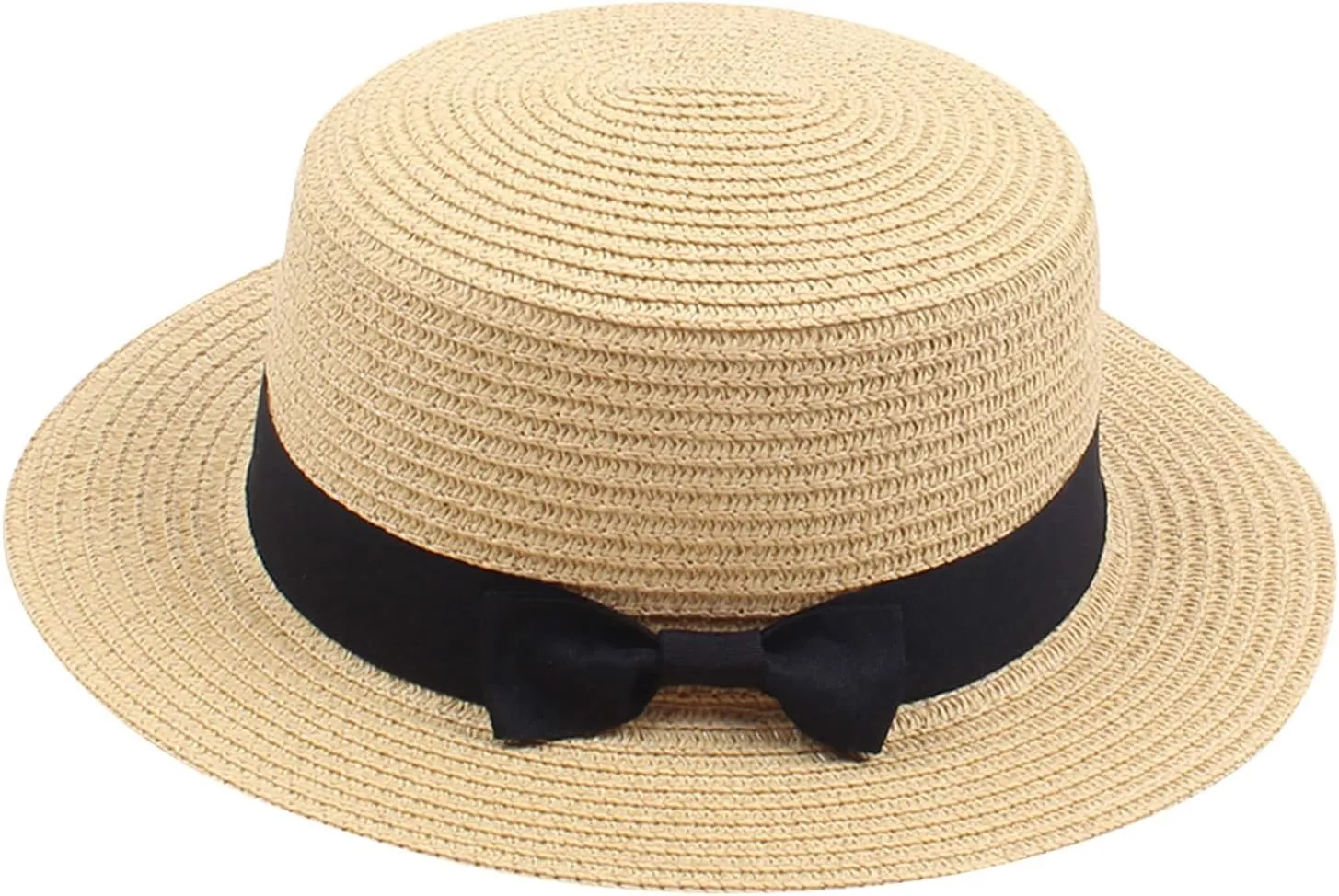 Women Fedora Straw Sun Hat Summer Short Brim Flat Top Pork-Pie Cap for Outdoor Sun Protection